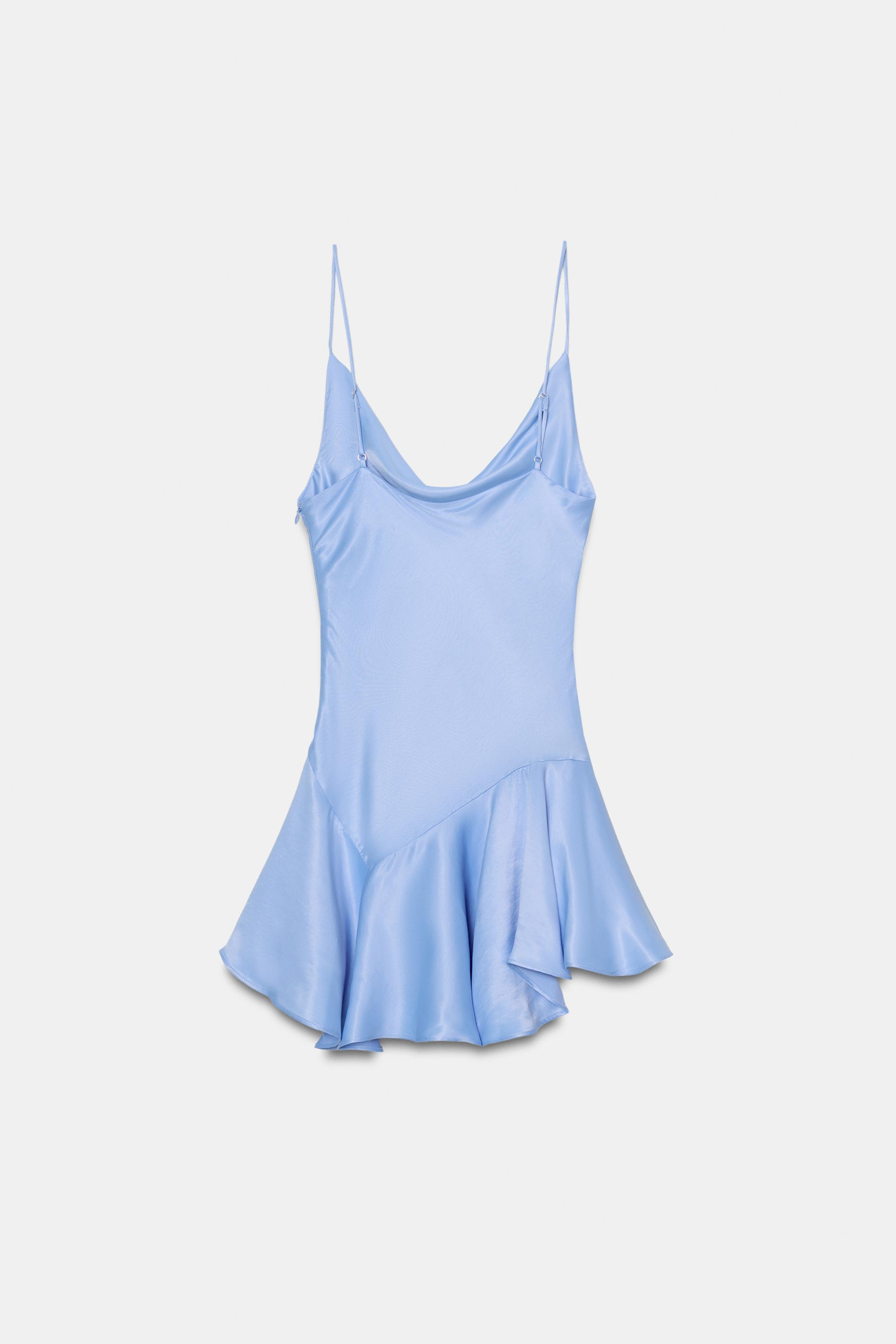 ASYMMETRIC HEM SATIN EFFECT SHORT DRESS
